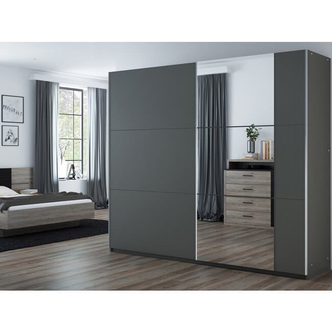 Dulap Bastia cu usi culisante si 12 rafturi din PAL, 2,50x0,61x2,15 m, grafit