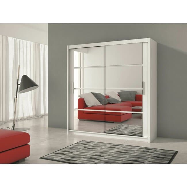 Dulap Dakota cu usi glisante si oglinzi din PAL, 1,60x0,61x2,15 m, alb