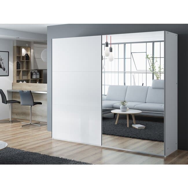 Dulap Vigo cu usi culisante si structura moderna, pal melaminat, 250x65x215 cm, alb