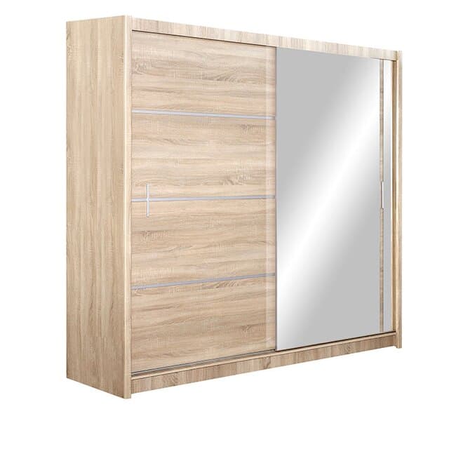 dulap vista cu usi glisante si oglinzi pal melaminat 203x61x215 cm alb