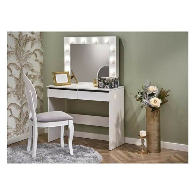 masa de toaleta hollywood cu oglinda din pal 94x43x140 cm alb