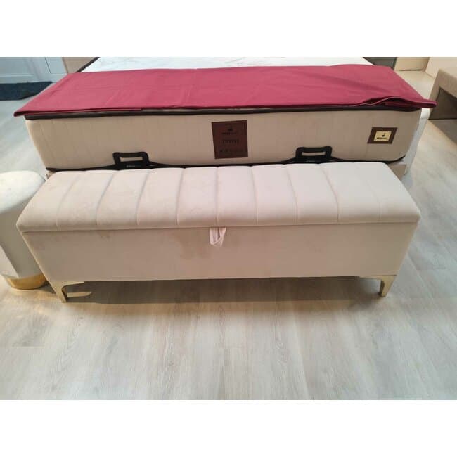 banca cu lada de depozitare nova bej 140x35x45 catifea premium