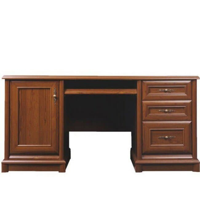 birou sonata stil clasic manere metalice cadru mdf pal laminat 158x77x68 cm castan