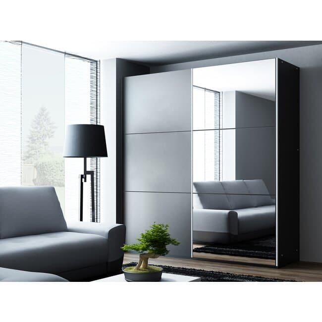 Dulap Vigo cu design compact si usi glisante, pal melaminat, 122x65x215 cm, grafit