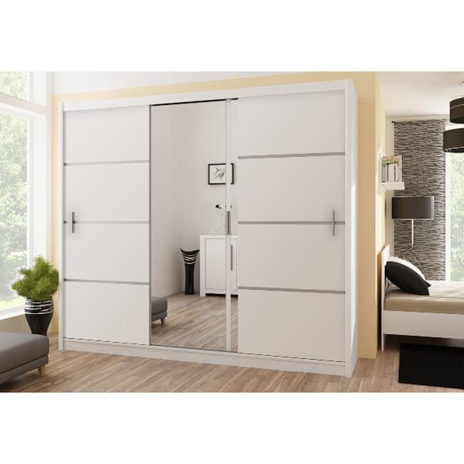 Dulap Vista, sistem glisant + spatiu generos, PAL melaminat, 250x61x215 cm, alb