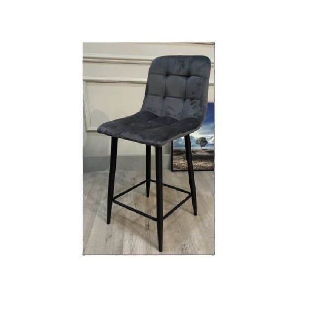 Scaun de bar Velvet, catifea premium cu structura metalica, 45x47x88 cm, gri