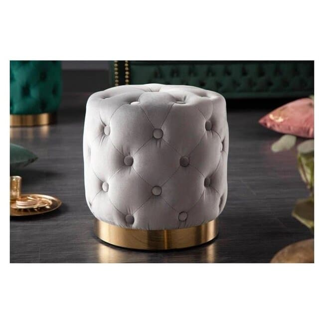 taburet velvet catifea premium cu baza metalica 37x37x38 cm gri