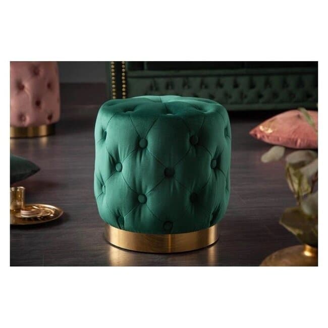 taburet velvet catifea premium cu baza metalica 37x37x38 cm verde
