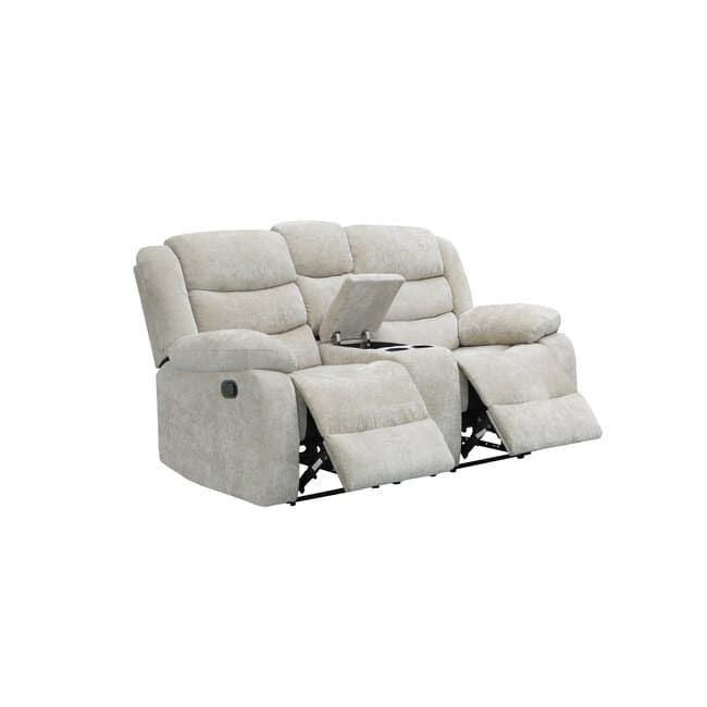 canapea recliner relax 2 locuri gri catifea suport picioare pahare si spatiu depozitare design ergonomic