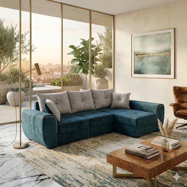 coltar milano tip 1 extensibil 260x160 cm cu lada de depozitare tapiterie stofa rezistenta saltea poliuretanica structura fag