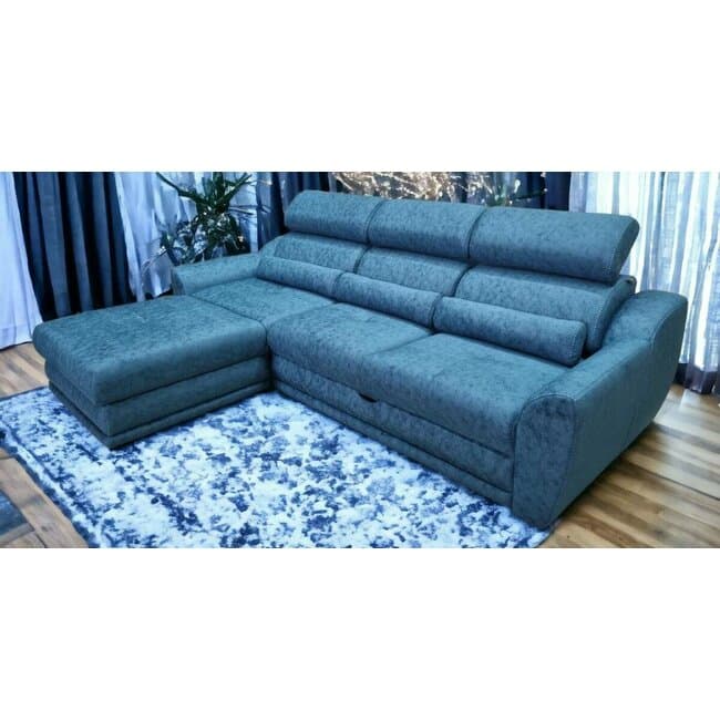 coltar monaco extensibil albastru 270x180 cm lada depozitare stofa premium