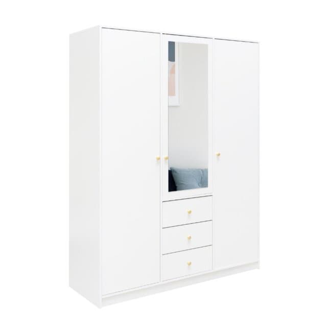 Dulap Siena D3, compartimentare eficienta si oglinzi incluse, PAL melaminat, 149x58x200 cm, alb