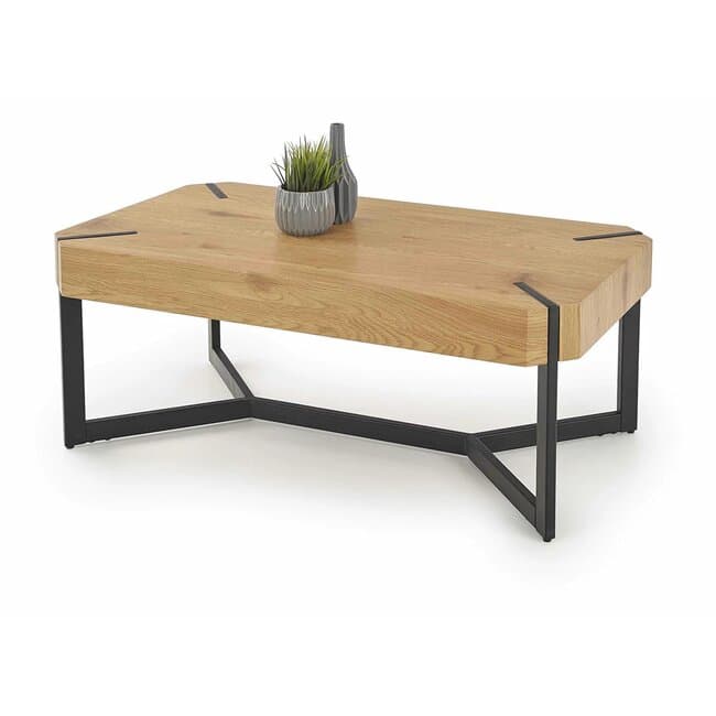 Masuta cafea Lavida, blat dreptunghiular si cadru metalic, MDF laminat si otel, 110x60x43 cm, stejar