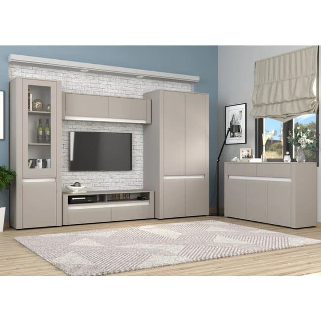Living Bodena, set modular cu spatii de depozitare si polite, MDF infoliat, 290x50x192 cm, Casmir