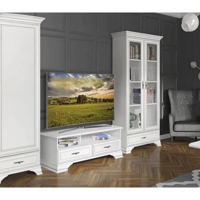 Set living Idento 3 alb alpin, vitrina, comoda TV, dulap 1 usa, stil clasic, 210x99,5x44 cm, PAL