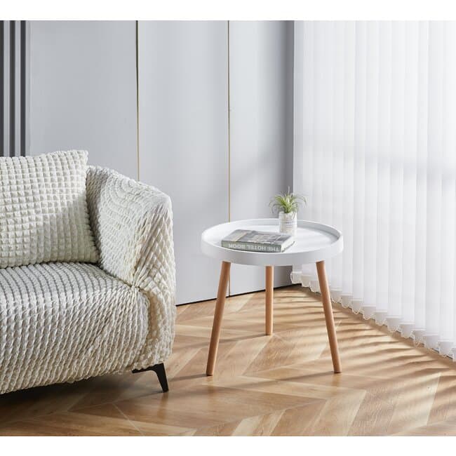 masuta de cafea buzz design minimalist si modern blat rotund si cadru stabil 49 5x44 5 cm alb gri