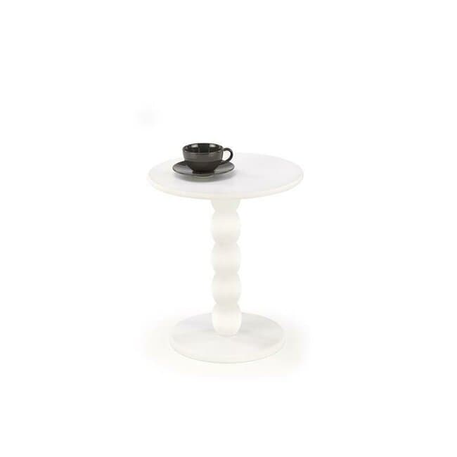 Masuta de cafea Cirilla, blat MDF lacuit + structura lemn masiv, design modern, 40x47 cm, alb