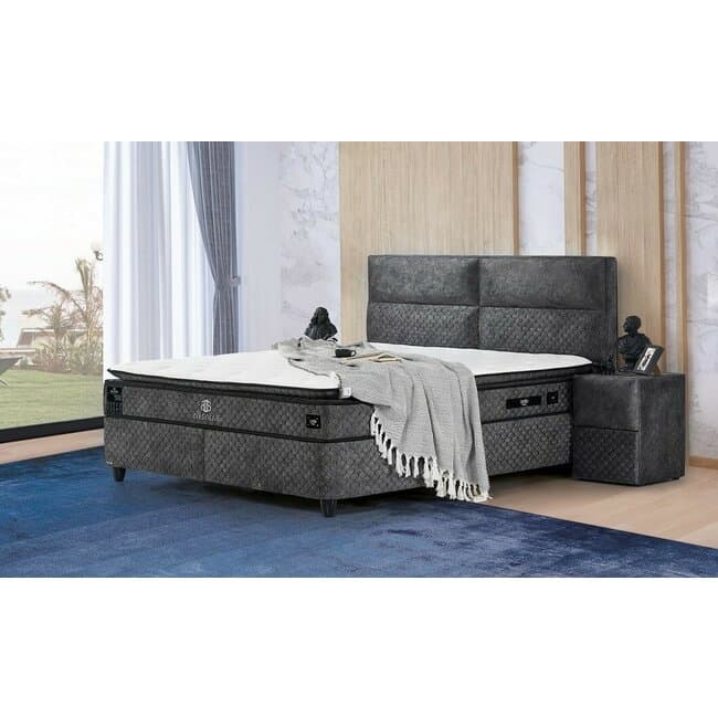 pat babylon cu lada de depozitare tapitat cu stofa 180x200 cm gri