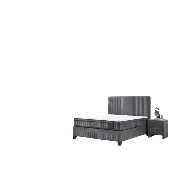 Pat Bella, spatiu depozitare, somiera inclusa, tapiterie premium tip catifea, cadru metalic + lemn, 160x200 cm, gri