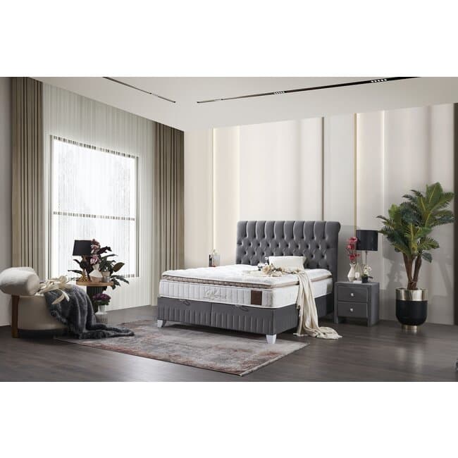 Pat Lexus, spatiu depozitare, design tapitat elegant, cadru lemn + metal, tapiterie premium, 160x200 cm, gri