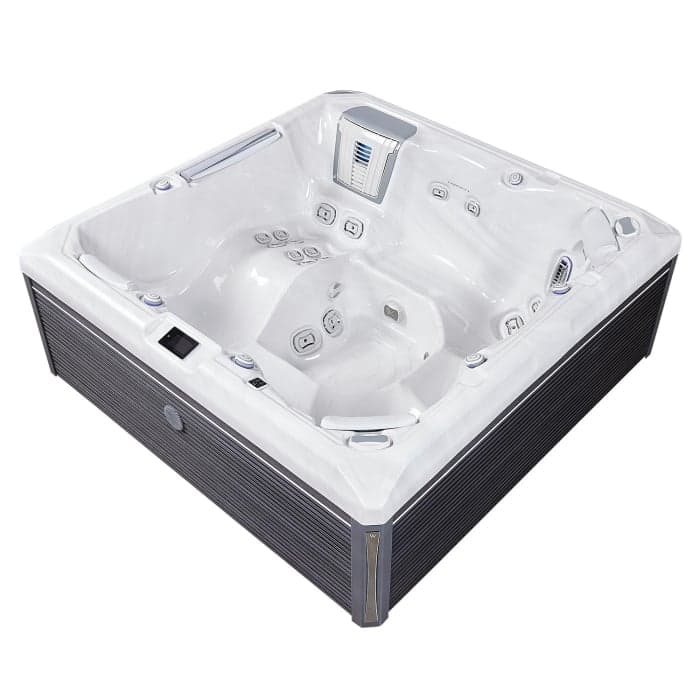 Minipiscina jacuzzi 6 persoane, alb-lucios, 43 jeturi, WiFi, sistem audio, In-Line WIS, Gecko IN.YE-3, scara SMART-IN STEP PEAKLIFE Wellis Atlas Life Premium Plus