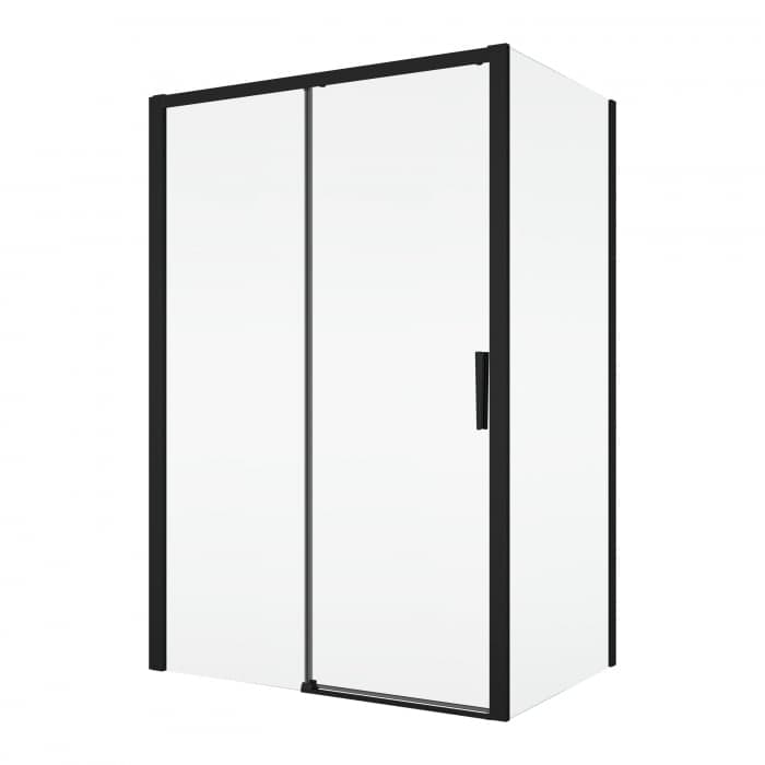 Cabina dus negru mat cu usa culisanta 130 cm si perete fix 90 cm, grosime sticla 6 mm, tratament anticalcar, Ronal Divera