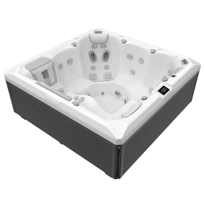 Minipiscina jacuzzi 6 persoane, alb-lucios, 43 jeturi, Infinity jets, LED, 215A 215 cm, Wellis Atlas Life Essential