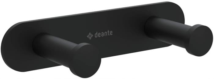 Cuier de baie negru mat, cu 2 agatatori, fixari ascunse, Deante Jasmin