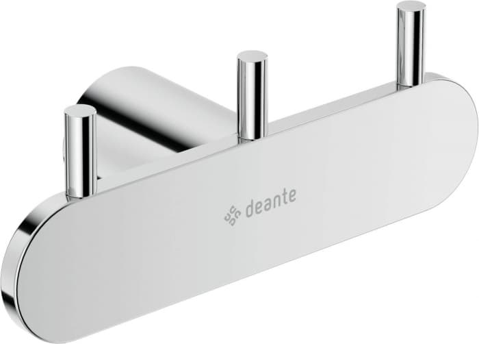 Cuier de baie crom, cu 3 agatatori, fixari ascunse, Deante Round