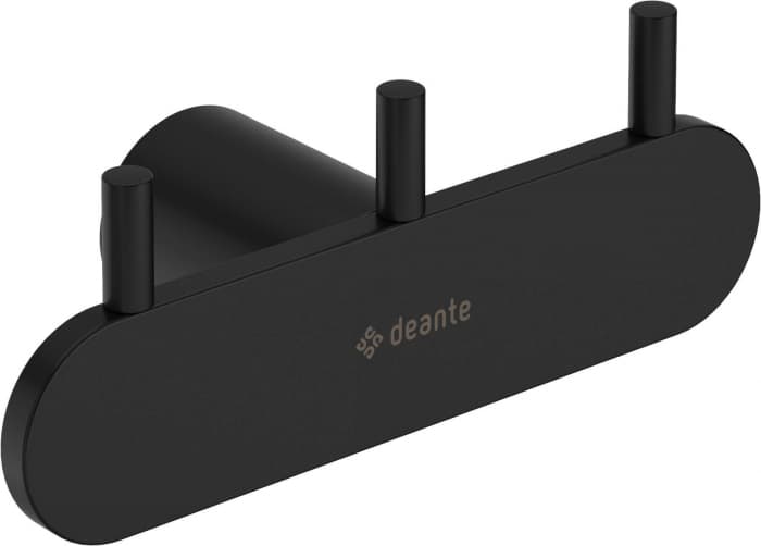 cuier de baie negru mat cu 3 agatatori fixari ascunse deante round