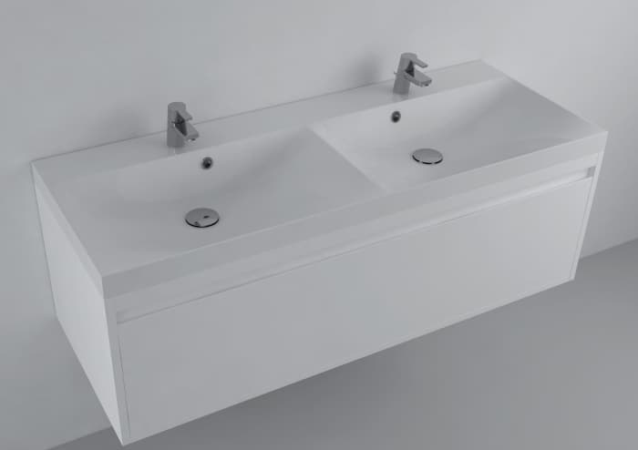 Lavoar incastrat din compozit, dublu, dreptunghiular, alb lucios, 121 x 46.4 cm, Foglia Modulo