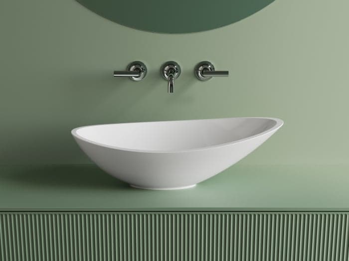 Lavoar pe blat din compozit, 56 x 32 cm, alb lucios, oval,  Foglia Grace