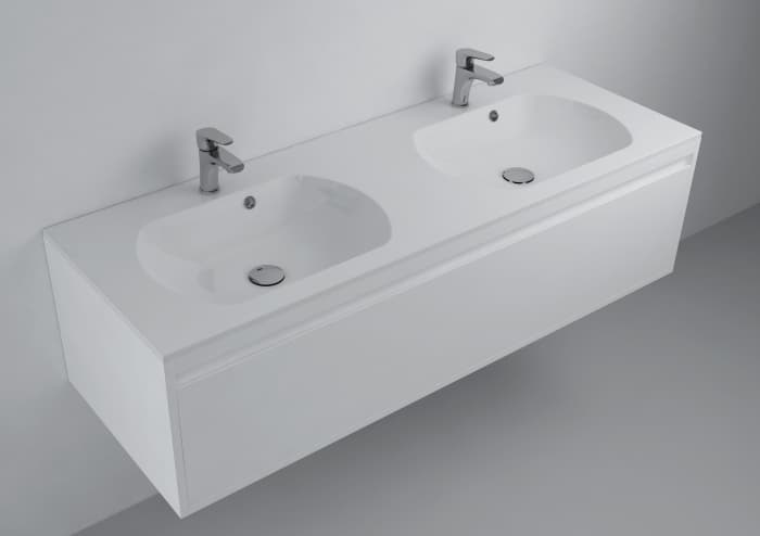 Lavoar incastrat dublu din compozit, 140 x 50 cm, alb lucios, dreptunghiular, Foglia Estella