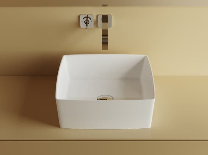 lavoar pe blat compozit 40 x 40 cm alb lucios forma patrata foglia olga