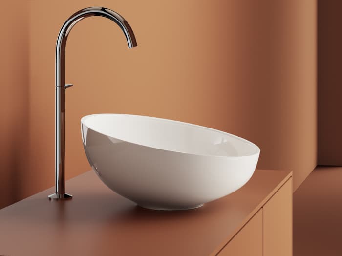 Lavoar pe blat din compozit, 38x37.4x17x9 cm, alb mat, interior lucios, Foglia Riviera