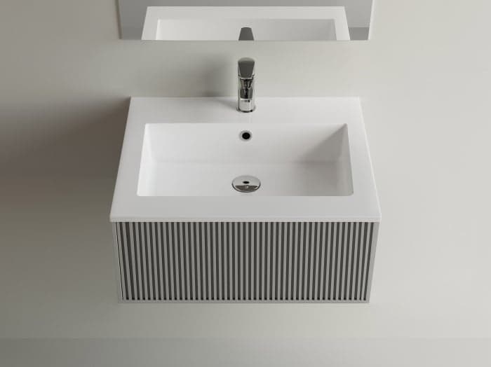 Lavoar baie din compozit 60x50 cm, alb mat, dreptunghiular, montaj suspendat incastrat, Foglia Pure 60
