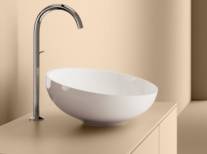 Lavoar pe blat din compozit, 50x37.6x17.9 cm, alb mat, interior lucios, Foglia Riviera
