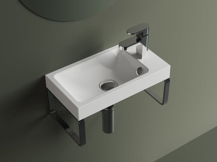 Lavoar suspendat din compozit, 40 x 22 cm,  alb lucios, dreptunghiular,  Foglia Ida