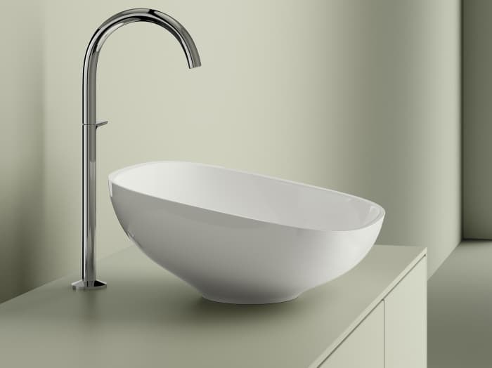 Lavoar pe blat din compozit, 38x37.5x17x9 cm, alb mat, interior lucios, Foglia Riviera