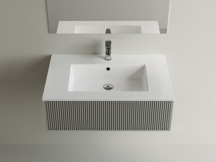 Lavoar baie incastrat din compozit 80x50 cm, alb lucios, dreptunghiular Foglia Pure 80