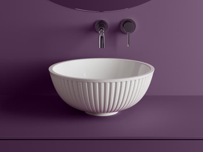 Lavoar pe blat din compozit, 40x40x17 cm, alb mat, interior lucios, rotund, Foglia Minimal