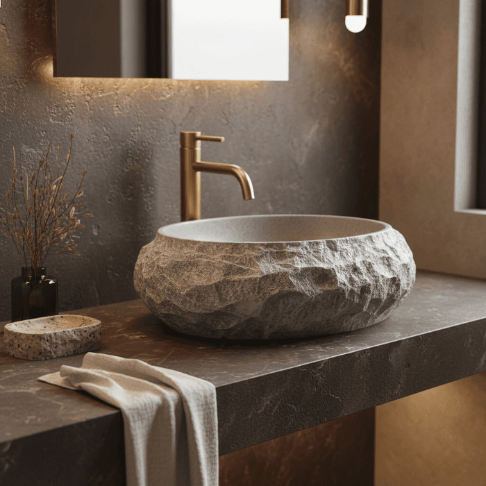 Lavoar baie 50x38, gri imitatie piatra, oval, Rea Mika