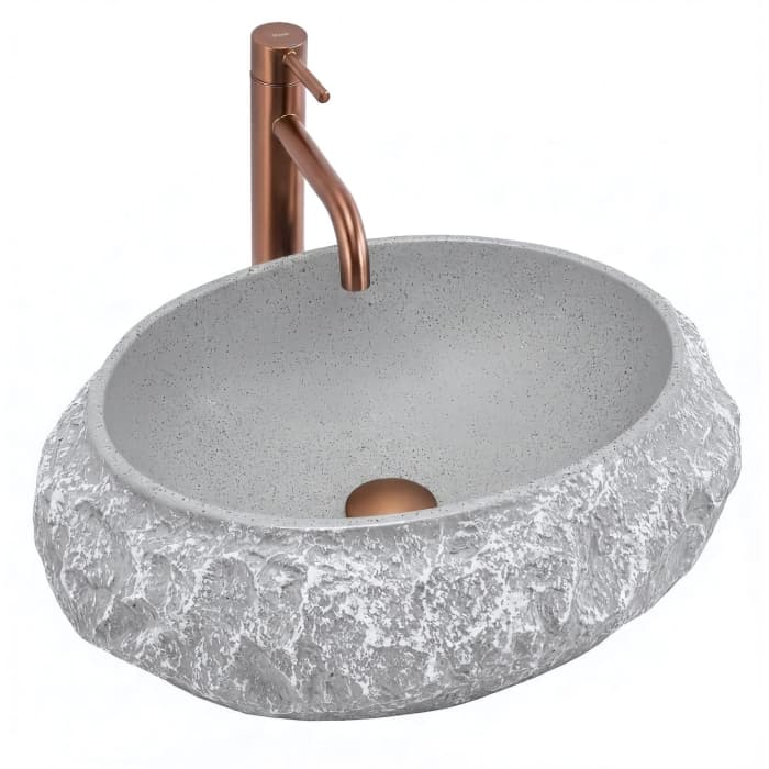 Lavoar baie 50x38, gri imitatie piatra, oval, Rea Mika