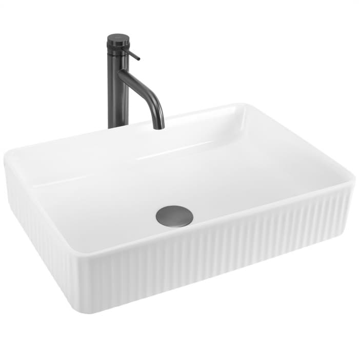 Lavoar pe blat alb lucios, dreptunghiular, cu riflaje 3D, Rea Fiorella