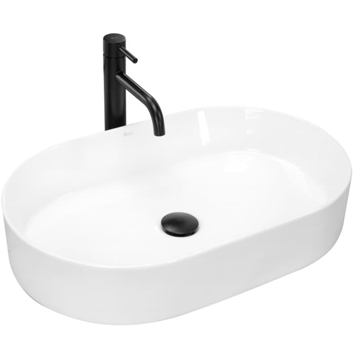 Lavoar pe blat oval REA Nadia 60 cm, ceramica alba, montaj pe blat