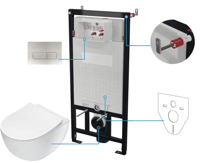 Set wc ingropat, 6 in 1, cadru cu vas wc, capac si buton spalare, Deante Peonia