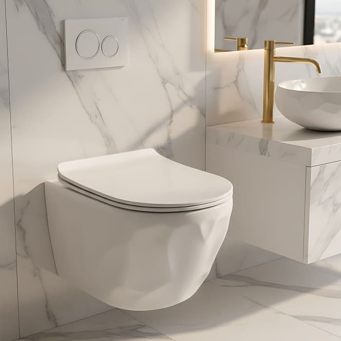 Vas WC suspendat, cu forme 3D valuri, sistem spalare rimless, Rea Gustavo