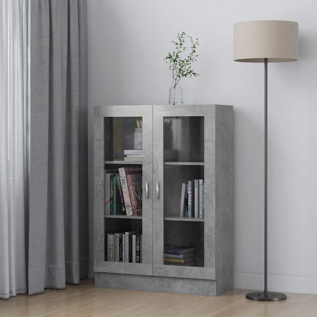 vidaXL Dulap cu vitrina, gri beton, 82,5x30,5x115 cm, lemn prelucrat