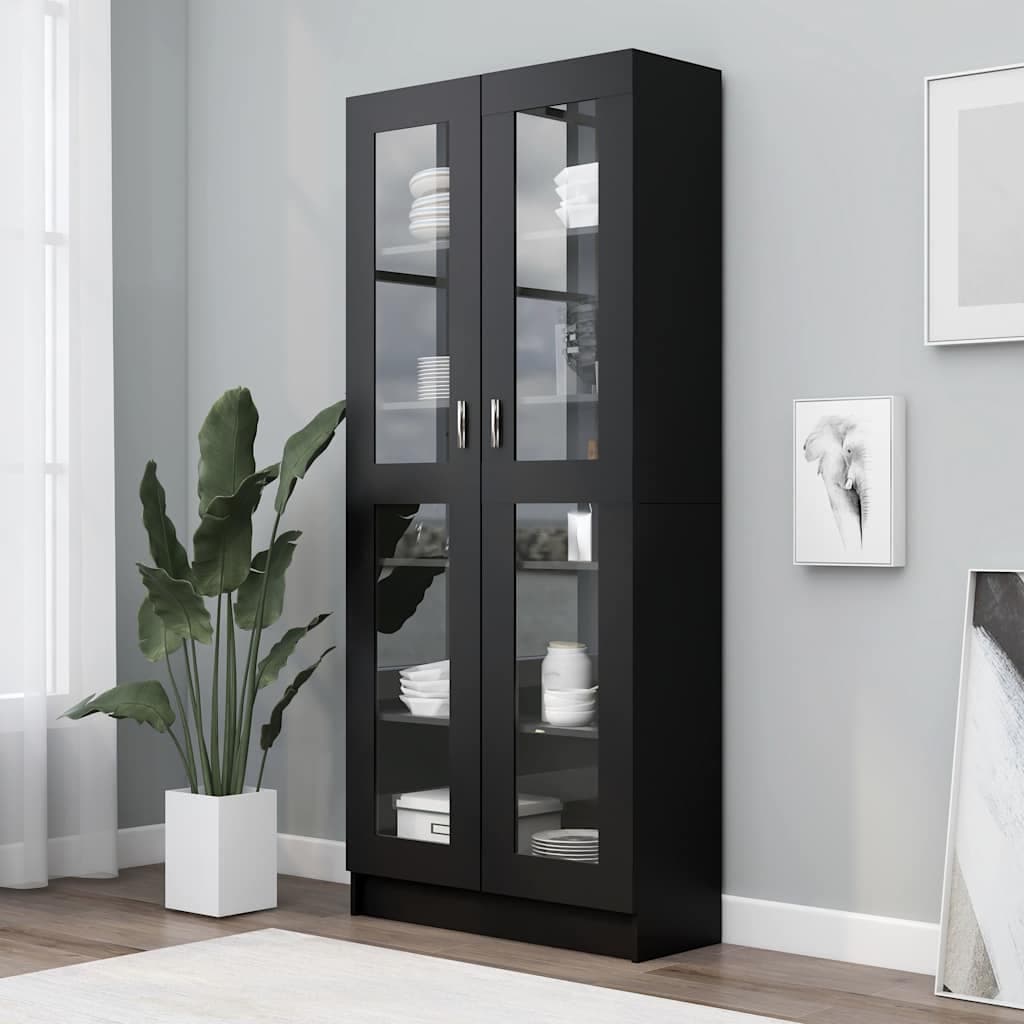 vidaXL Dulap cu vitrina, negru, 82,5 x 30,5 x 185 cm, lemn prelucrat