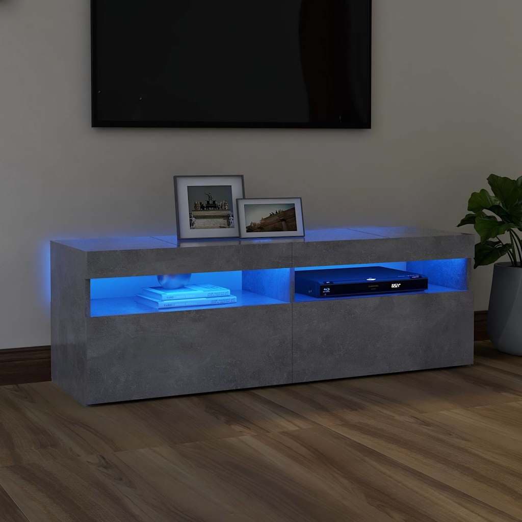 vidaXL Comoda TV cu lumini LED, gri beton, 120x35x40 cm